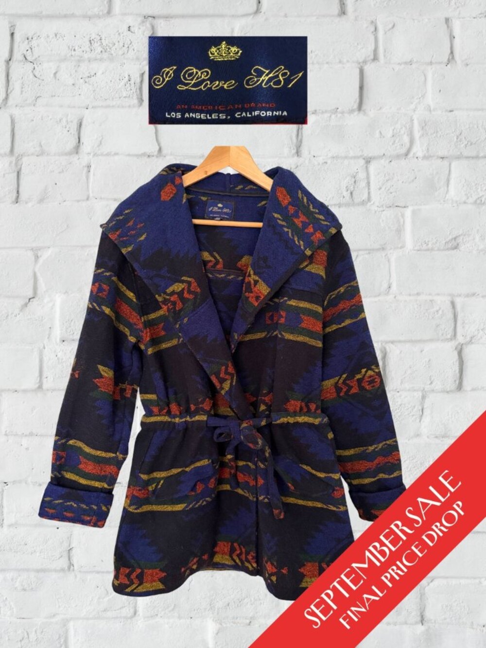 Forever 21 Southwestern Print Hooded Wrap Wooly Sweater Coat | Women's Medium